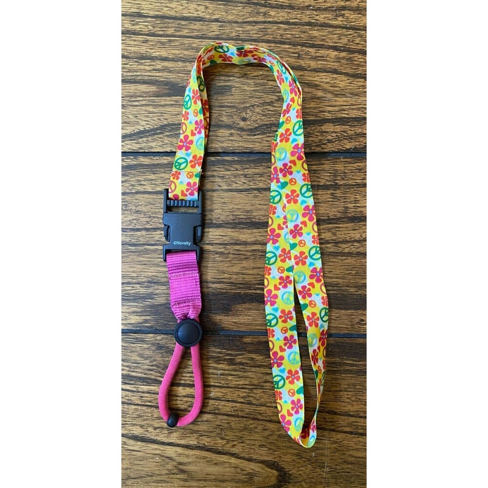 Peace Symbol & Flower Water Bottle Lanyard – Bright Retro Print